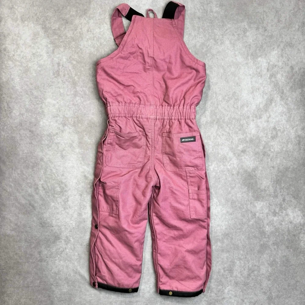 Berne Winter Bib Overalls Girls 4T Insulated Coveralls Pink Kids